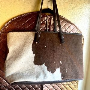 Natural Brand brown & creme unique calfskin leather printed bag.
